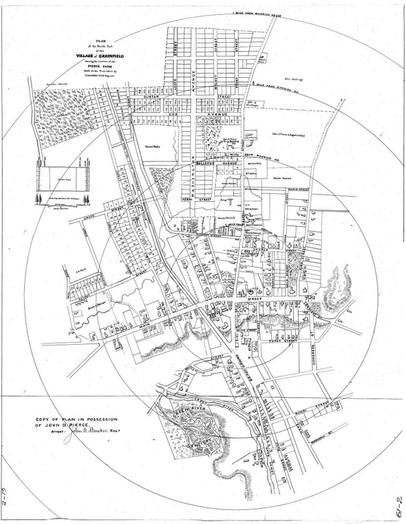 Map of Greenfield Showing Pierce Farm by T.D. Judah Greenfield 61-002 - Map Reprint