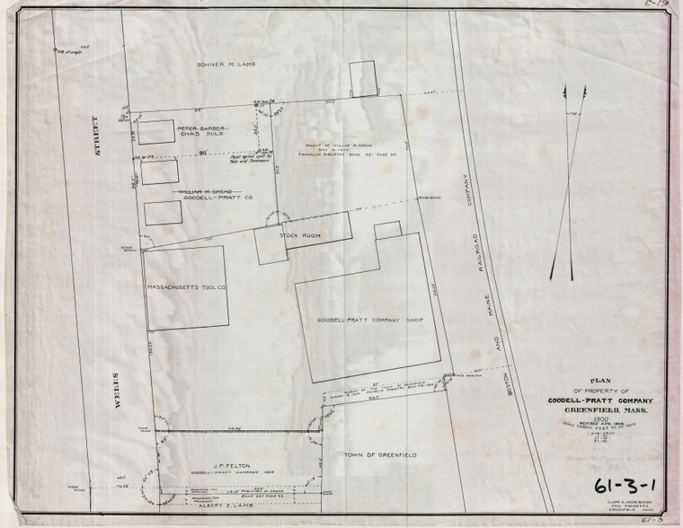 Goodell - Pratt Co. - Lot Betw R.R. & Wells St. Greenfield 61-003-01 - Map Reprint
