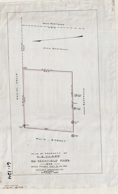 A.G. Clapp Lot - E.Side Main St. - So. Deerfield Deerfield 61-124 - Map Reprint