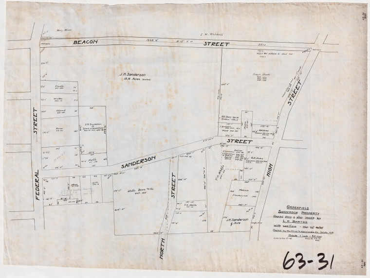 J.H. Sanderson Property - Copy of Barton's Plan - copied 1918 Greenfield 63-031 - Map Reprint