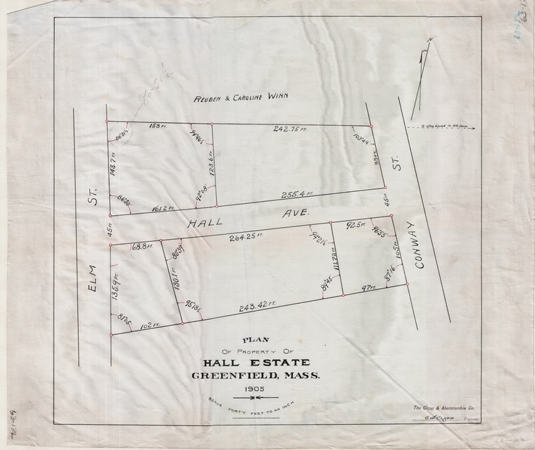 Lots on Hall Ave between Conway + Elm Sts. - Hall Estate Greenfield 63-132 - Map Reprint