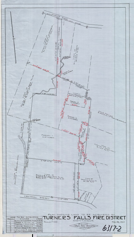 Turners Falls Fire District    Central St    Swamp Rd w Land to be Acquired list Montague 6317-2 - Map Reprint