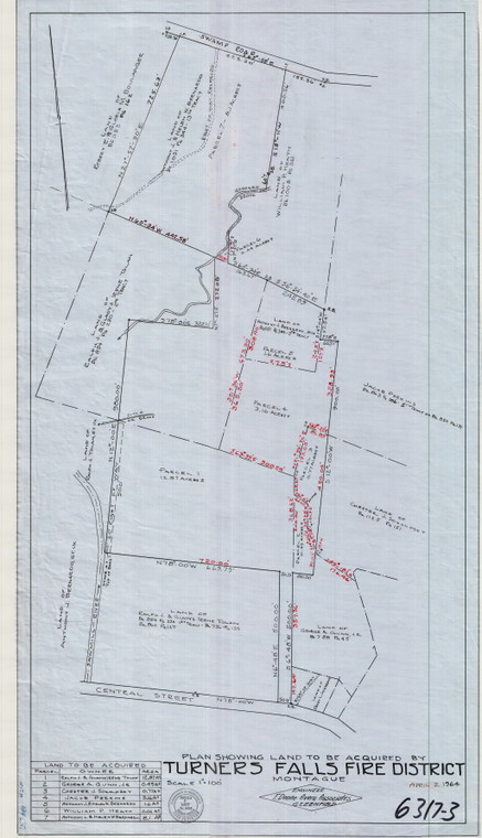 Turners Falls Fire District    Central St    Swamp Rd -  w Land to be Acquired list Montague 6317-3 - Map Reprint