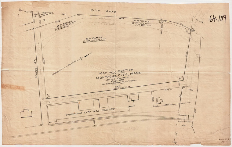 B.N. Farren    Land near Rod Shop (Now Rod Company 1947) Montague 64-109 - Map Reprint