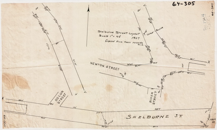 Shelburne Street Layout at near Green River Bridge  (Now Mohawk Trail - 2020) Greenfield 64-305 - Map Reprint