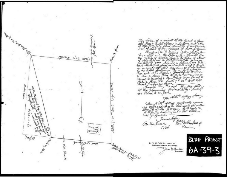 Bernardston Original Town Plan  Nathaniel Kellogg  copy of MA Archives plan - bw copy Bernardston 6A-039-3old - Map Reprint