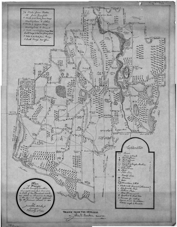 Plan of Orange    of tracing of the 1831 Mass Archives plan Orange 6A-057ht - Map Reprint