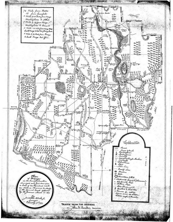 Plan of Orange   of tracing of the 1831 Mass Archives plan  BW copy Orange 6A-057oldsc - Map Reprint