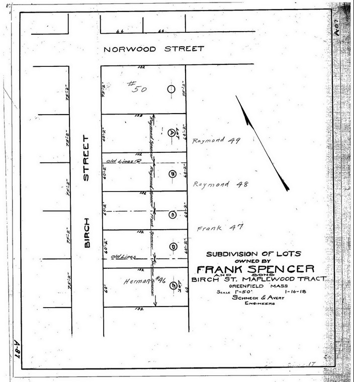 F. Spencer    Lots Birch St. Greenfield A-087 - Map Reprint