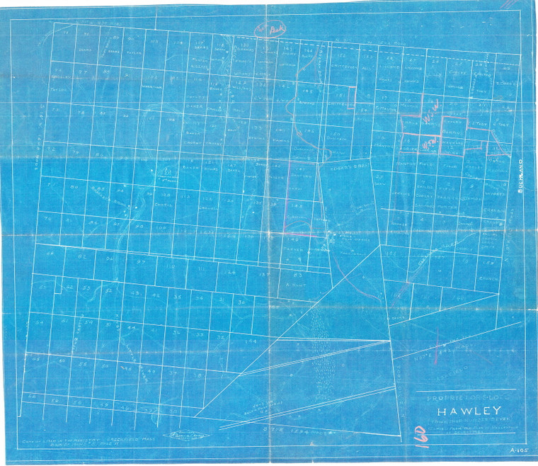 Hawley    Proprietors Lots copy of FCRD Plan 5-11 - annotated blueprint Hawley A-105 - Map Reprint