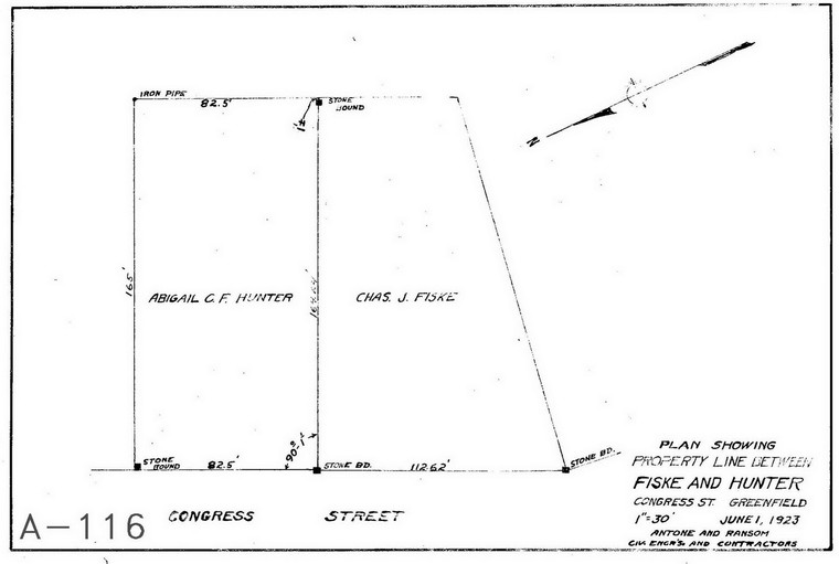 Chas Fiske    Lot on Congress St - abut Abigail Hunter Greenfield A-116 - Map Reprint