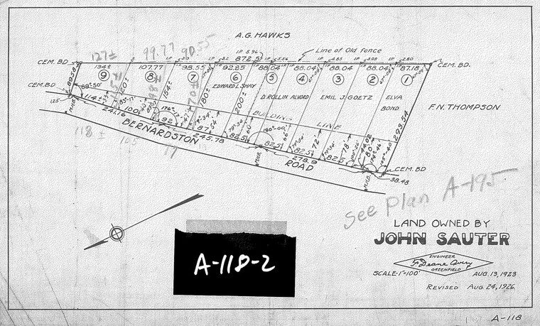 John Sauter - Land on Bernardston Road - (Reg. Book 7-90) Annots-  SEE Plan A-195 Greenfield A-118-2 - Map Reprint