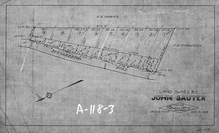 John Sauter - Land on Bernardston Road - (Reg. Book 7-90) design change Greenfield A-118-3 - Map Reprint