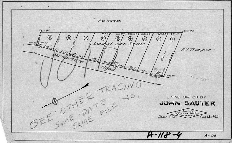 John Sauter - Land on Bernardston Road - (Reg. Book 7-90)  void Greenfield A-118-4 - Map Reprint