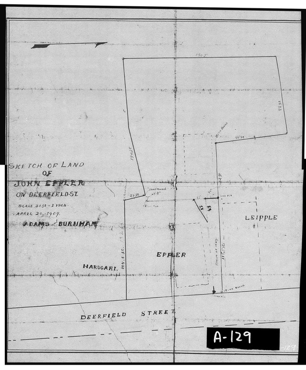 John Eppler Lot - (Adams & Burnham sketch)    Deerfield Street Greenfield A-129 - Map Reprint