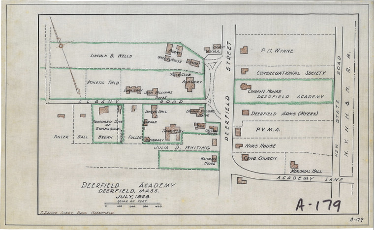 Deerfield Academy - Approx. Location Bldgs & Land owned by Academy Deerfield A-179 - Map Reprint