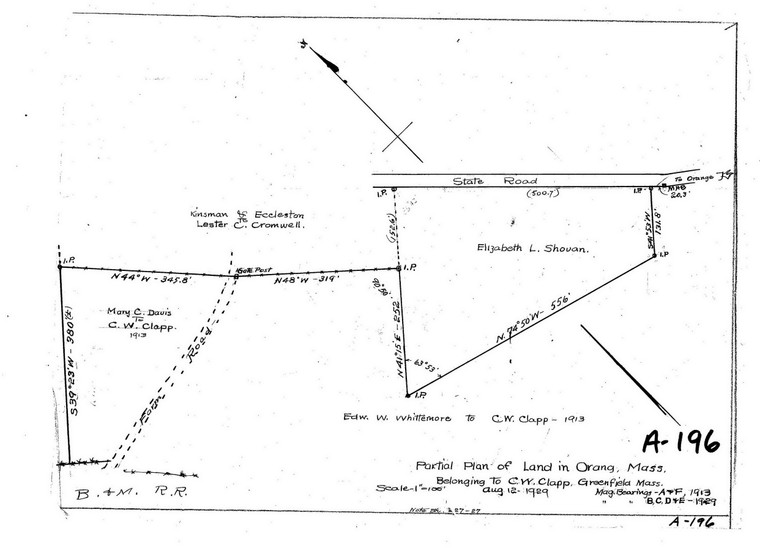 C.W.Clapp - Land in West Orange along State Road Orange A-196 - Map Reprint