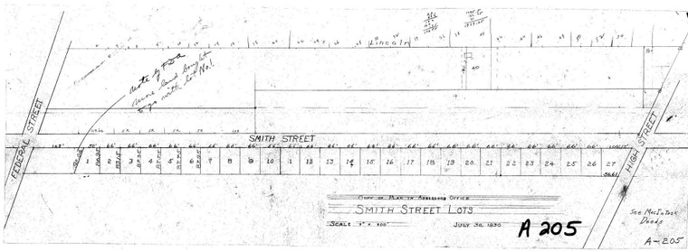 Smith Street Lots    Copy of Plan in Assessors Office Greenfield A-205 - Map Reprint