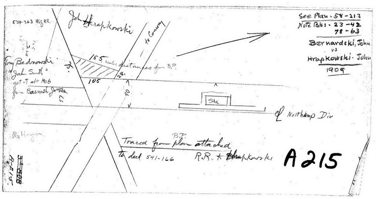 John Bernardski vs. John Hrapkowski - So. Deerfield - near RR Station Deerfield A-215 - Map Reprint