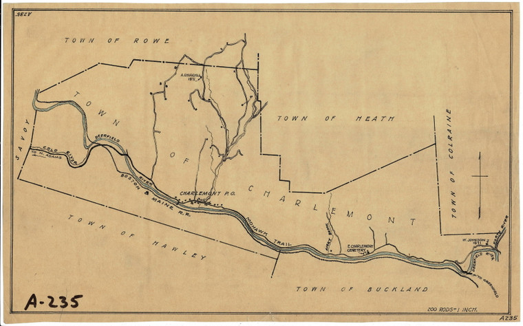 Outline Map of Town of Charlemont Charlemont A-235 - Map Reprint