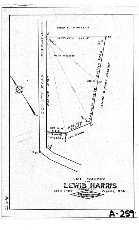 Lewis Harris    Lot South of E. Deerfield Deerfield A-259 - Map Reprint