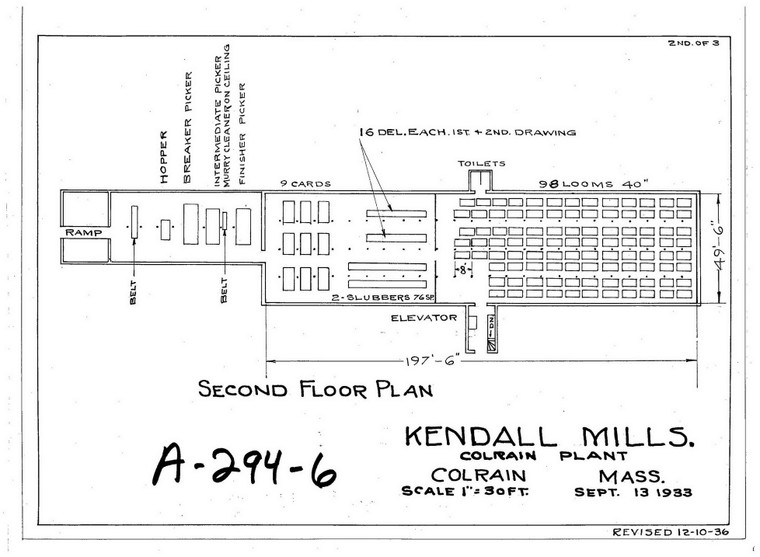 Colrain Kendall Mills - Machinery Locations  2nd Floor Colrain A-294-6 - Map Reprint