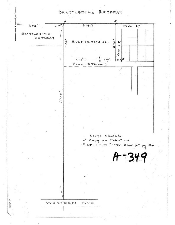 Brattleboro VT. - H.W. Norton - rough sketch  110' copy of a Town Clerk Plan Brattleboro VT A-349 - Map Reprint