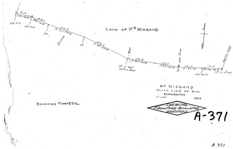 Wm. Wiegand - So. Line as run Bernardston A-371 - Map Reprint