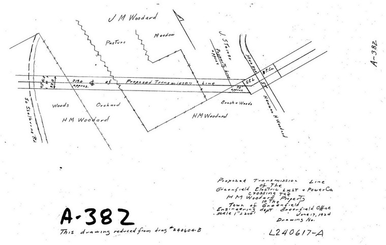 G.E.L. + P. Co., prop. trans. line on H.M. Woodard prop. (copied) Greenfield A-382 - Map Reprint