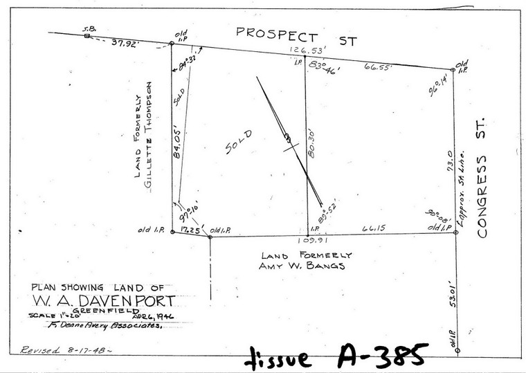 W.A. Davenport - Cor Congress + Prospect Sts. Greenfield A-385 - Map Reprint