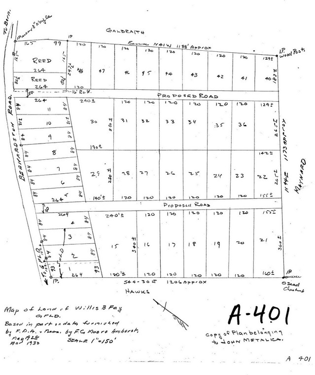 John Metalica, Map of Land, E. Side Bernardston Rd.  Land of Willis B. Fay Greenfield A-401 - Map Reprint