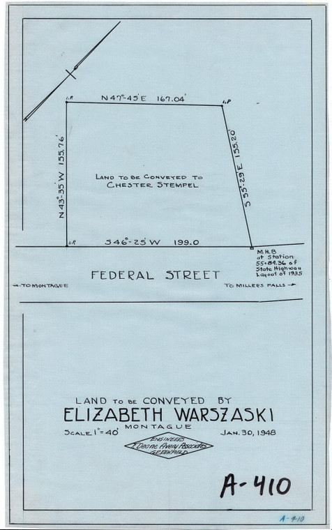 Elizabeth Warszaski to Chester Stempel, W. side Federal  199' fr Montague A-410 - Map Reprint