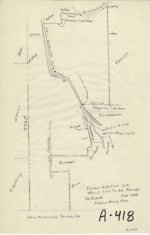 Wells Lot, rough sketch of land to be sold, E.&W. of Bardwells Ferry Road Shelburne A-418 - Map Reprint