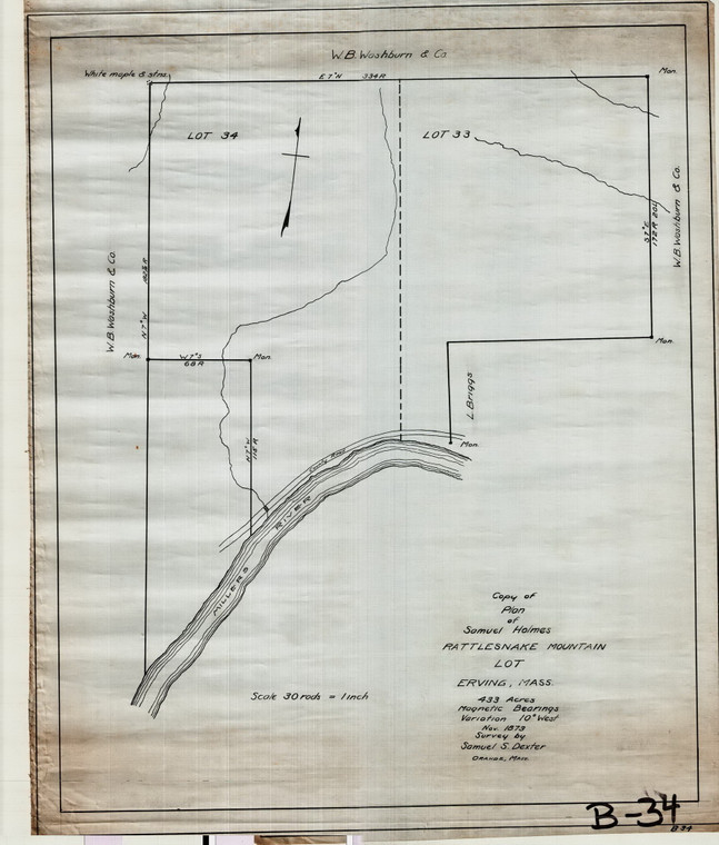State Forest  Samuel Holmes (Rattlesnake Mt. Lot - Dexter's map) - copy Erving B-34 - Map Reprint