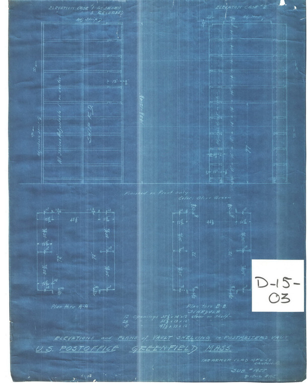 Post Office    Bldg. Details Vault Shelving Greenfield D-15-03 - Map Reprint