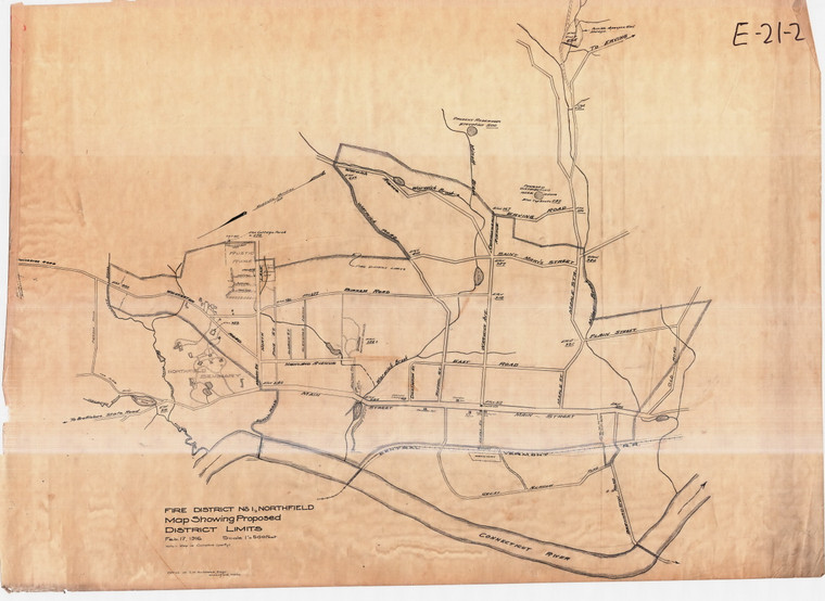 Fire District No. I.    Map  Downtown Northfield Roads Final?   North at Left  shows reservoirs Northfield E-21-02 - Map Reprint