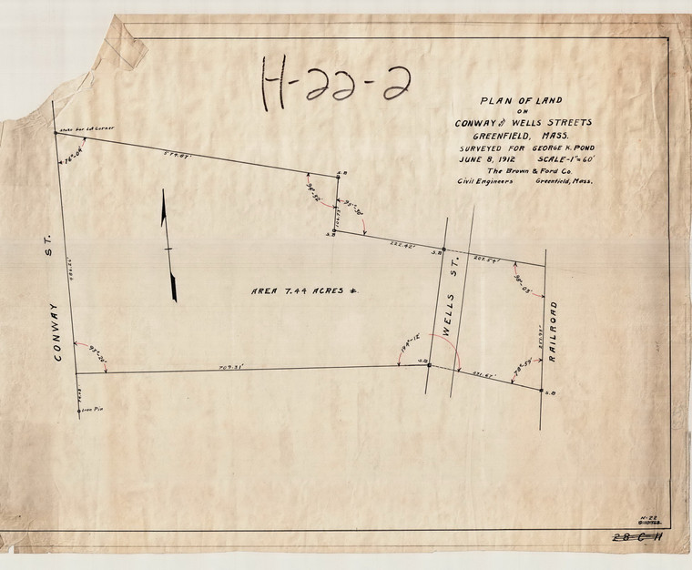 Geo K. Pond    Wells - Conway Sub. Div.  7.44 ac  Greenfield H-22-02 - Map Reprint