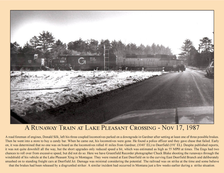 A Runaway Train at Lake Pleasant Crossing - Nov 17, 1987 - November 2022 Railroad Calendar Picture