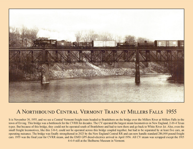 A Northbound Central Vermont Train at Millers Falls 1955 - December 2024 Railroad Calendar Picture