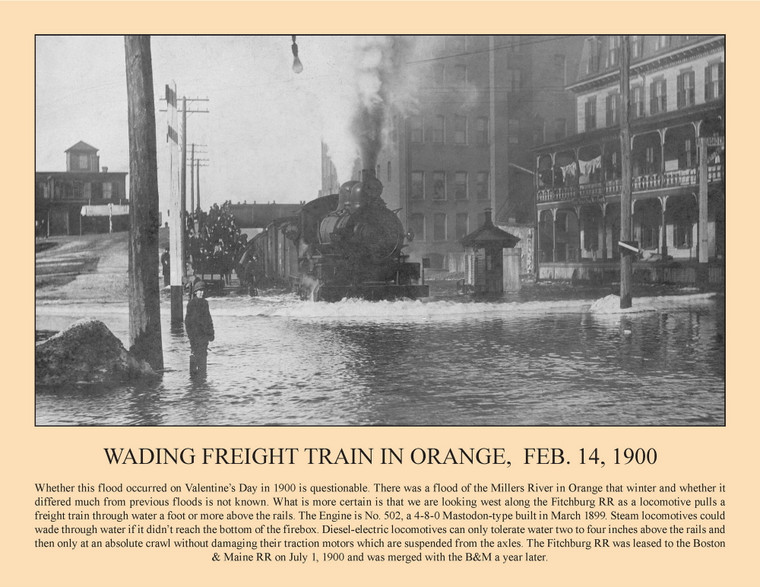 Wading Freight Train in Orange, Feb. 14, 1900 - February 2026 Railroad Calendar Picture
