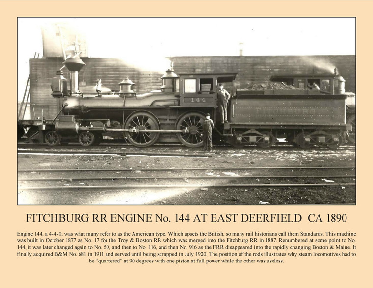 Fitchburg RR Engine No. 144 At East Deerfield ca 1890 - May 2026 Railroad Calendar Picture