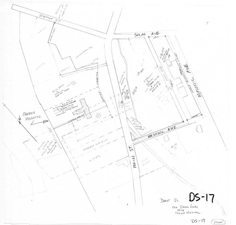 Old Deed Lines Near Farren Hospital Montague DS-017 - Map Reprint