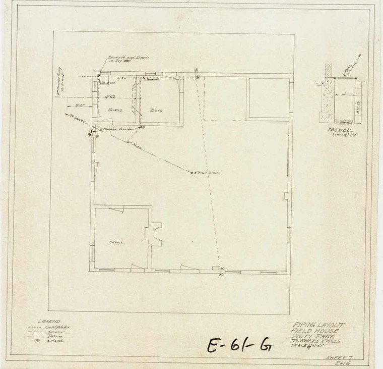 Piping Layout Field House Unity Park Montague E-061-G - Map Reprint