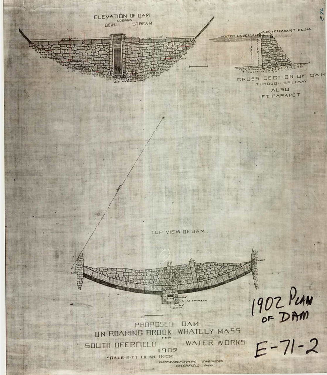 Proposed Dam on Roaring Brook for So. Deerfield Water Works Whately E-071-2 - Map Reprint