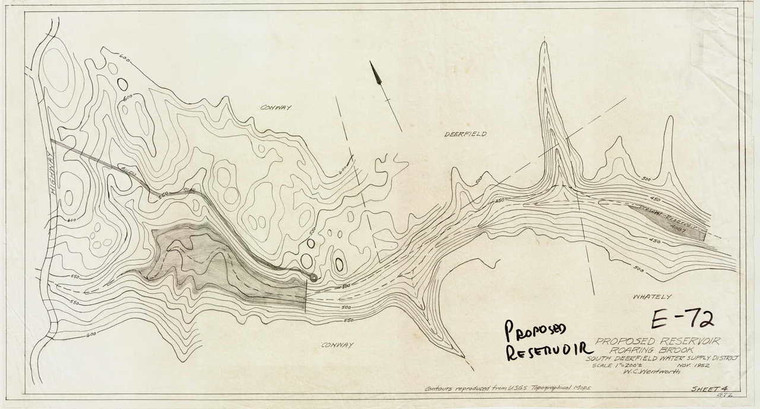 Proposed Reservoir Roaring Brook So. Deerfield Water Supply District Whately E-072 - Map Reprint