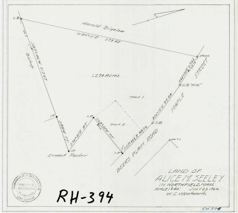 Seeley, Alice M. Northfield RH-394 - Map Reprint