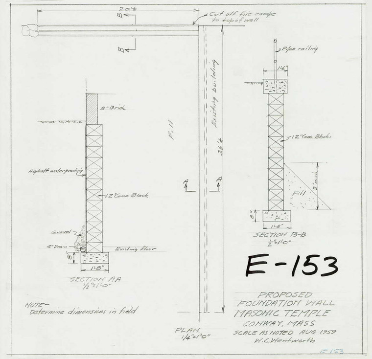 Proposed Foundation Wall Masonic Temple Conway  E-153 - Map (Digital Download Copy)