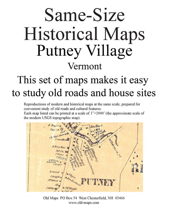 Set of 7 same size Historical Maps - Putney Village VT Old Map