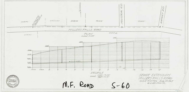 Millers Falls Road Sewer & Road Profile Montague S-60 - Map (Digital Download Copy)