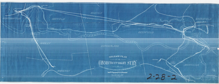 Connecticut Valley Street Railway - Mileage plan - Northampton to Greenfield ...Amherst..Montague Montague 2-28-2 - Map Reprint